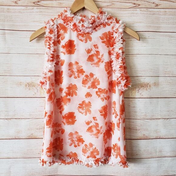 MISA Los Angeles Esther Floral Ruffle Sleeveless Top/Blouse in Orange - Picture 1 of 11